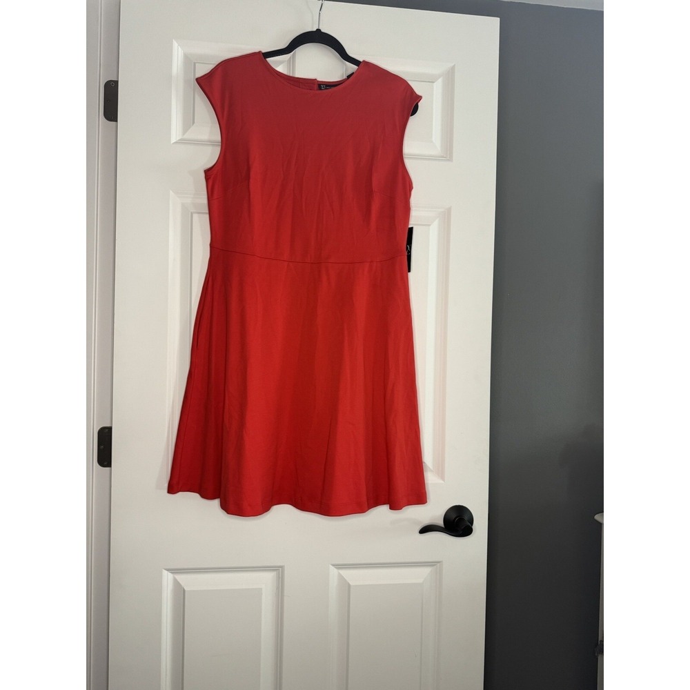 Ny And Co Cap Sleeve Fit And Flare Dress Red Button Back W Pockets Large Nwt